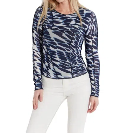 Oolala Contrast Seam Crew Neck Top In Navy In Blue