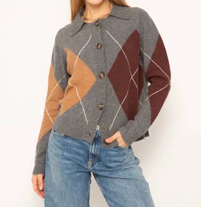 Central Park West Roman Argyle Sweater Cardigan In Gray/brown/tan In Multi