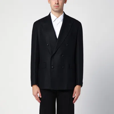 Tagliatore Double-breasted Wool And Cashmere Blazer In Black