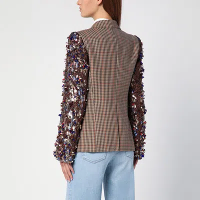 Shop Dries Van Noten Double-breasted Jacket With Vichy Pattern And Sequin In Metal