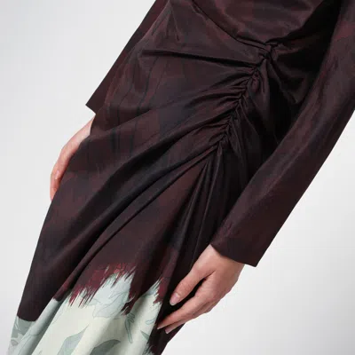 Shop Dries Van Noten Draped Dress With Brown Silk Print