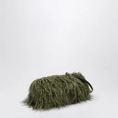 Shop Dries Van Noten Crisp Olive Green Furry Clutch Bag In Yellow