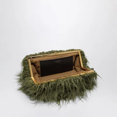 Shop Dries Van Noten Crisp Olive Green Furry Clutch Bag In Yellow