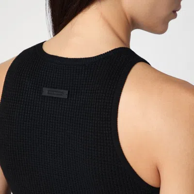 Essentials Womens Black Waffle Sport Cropped Woven-blend Top In Black