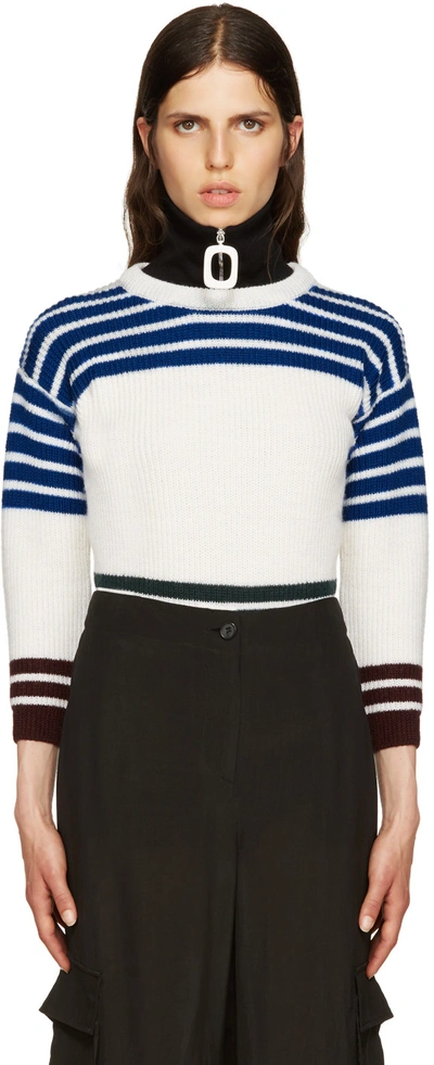 Raf Simons White Wool Stripes Sweater