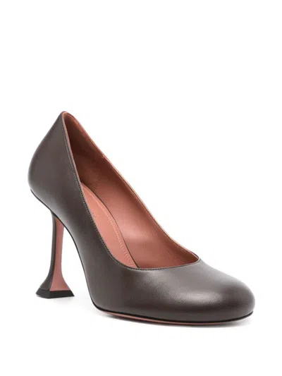 Amina Muaddi 95mm Iris Leather Pumps In Brown