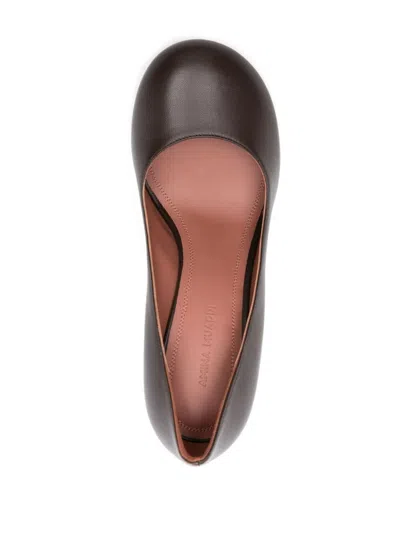 Amina Muaddi 95mm Iris Leather Pumps In Brown