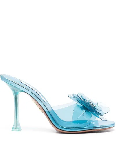Aquazzura Heeled Lambskin Mules With Crystal Embellishment In Blue