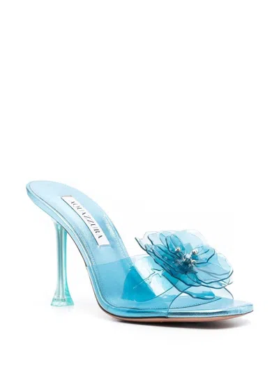 Aquazzura Heeled Lambskin Mules With Crystal Embellishment In Blue