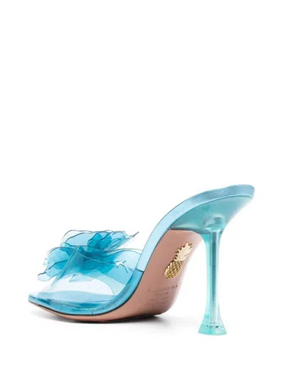 Aquazzura Heeled Lambskin Mules With Crystal Embellishment In Blue