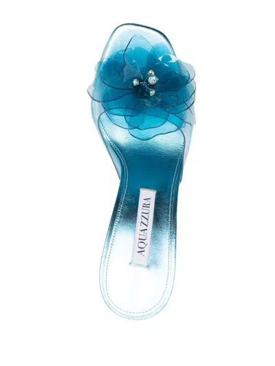 Aquazzura Heeled Lambskin Mules With Crystal Embellishment In Blue