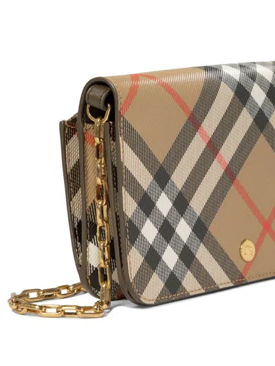 Shop Burberry "check" Crossbody Bag In Beige