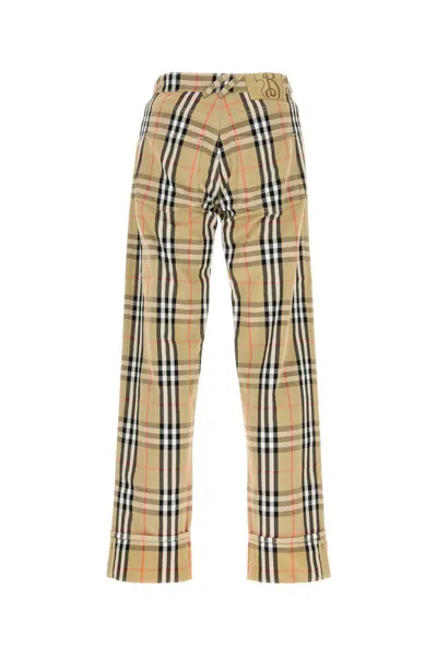 Burberry Beige Pants With Ekd Embroidery On The Rear And Check Motif All-over In Tech Fabric Man In Printed