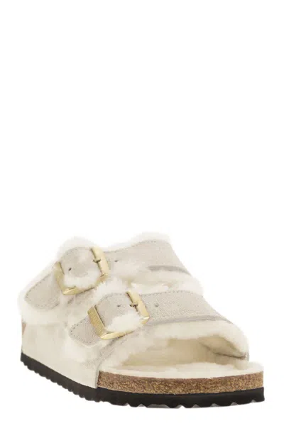 Shop Birkenstock Arizona - Suede Lamb Fur Slipper In White