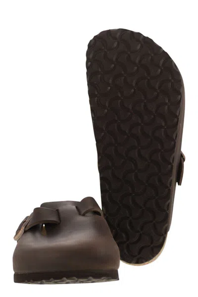 Birkenstock Leather Boston Slippers Buckle Detail In Brown