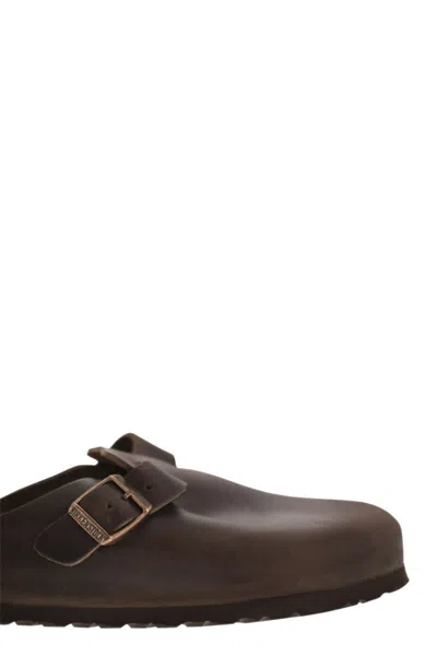 Birkenstock Leather Boston Slippers Buckle Detail In Brown