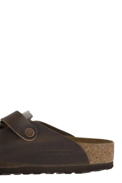 Birkenstock Leather Boston Slippers Buckle Detail In Brown