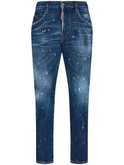 Dsquared2 Straight Slim Cut Stretch-cotton Trousers In Blue