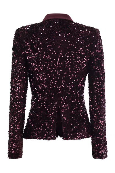 Elisabetta Franchi Double-breasted Jacket In Chenille Embroidered With Sequins In Red
