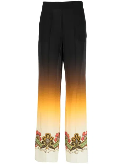 Etro Graphic-print Straight-leg Trousers In Black