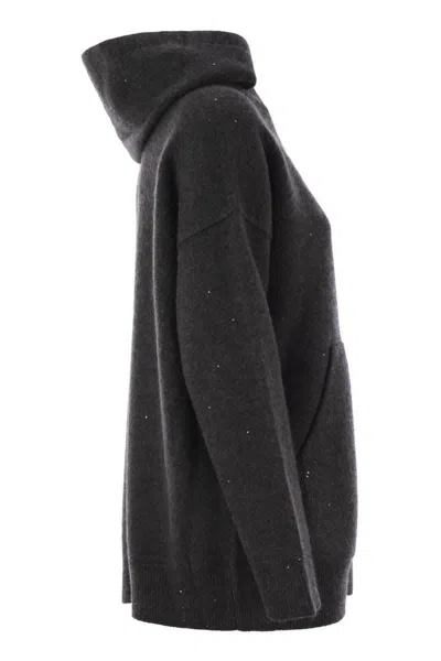 Shop Fabiana Filippi Hooded Cardigan In Grey