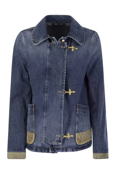 Shop Fay 3-hook Denim Jacket In Blue