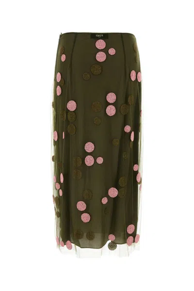 Fendi Sheer Overlay Embroidered Tulle Skirt In Green