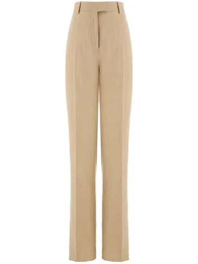 Ferragamo Woman Linen Blend Tailored Trouser In Grey