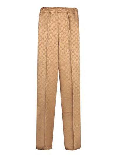 Gucci Gg Jacquard Pants In Brown