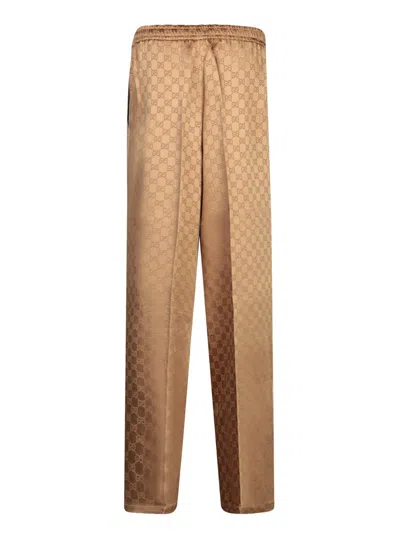 Gucci Gg Jacquard Pants In Brown