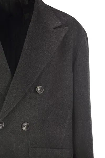 Shop Kiton Double-breasted Coat In Virgin Wool In Black