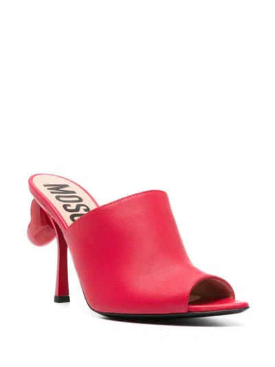 Moschino 100mm Heart-detail Leather Mules In Red