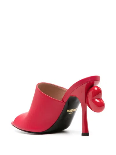 Moschino 100mm Heart-detail Leather Mules In Red