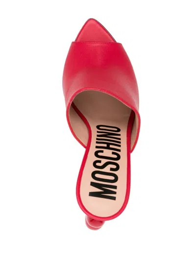 Moschino 100mm Heart-detail Leather Mules In Red