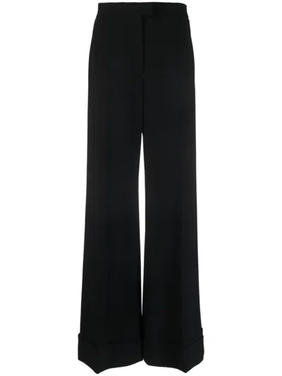 Moschino Cuffed Palazzo Trousers In Wool Gabardine In Black