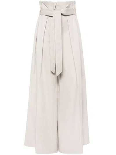 Moschino Pleated Twill Wide Trousers In Beige