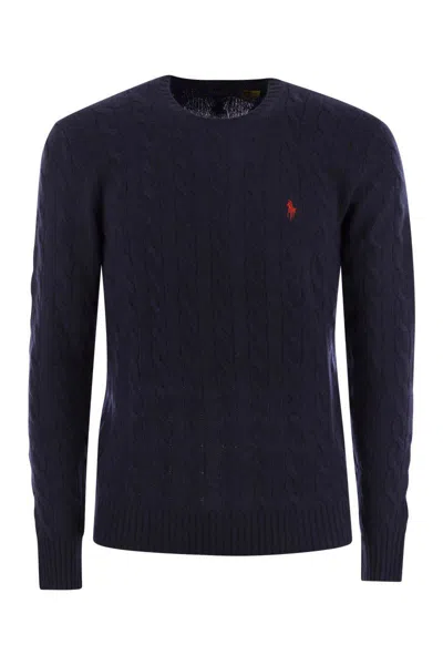 Shop Polo Ralph Lauren Wool And Cashmere Cable-knit Sweater In Navy