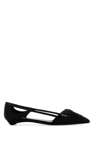 Prada Brushed Leather Cut-out Ballerinas Shoes In Black