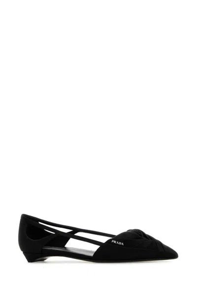 Prada Brushed Leather Cut-out Ballerinas Shoes In Black