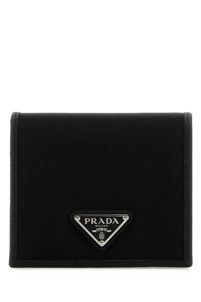 Prada Black Wallet With Classic Fold-over Design And Logo Plaque In Black