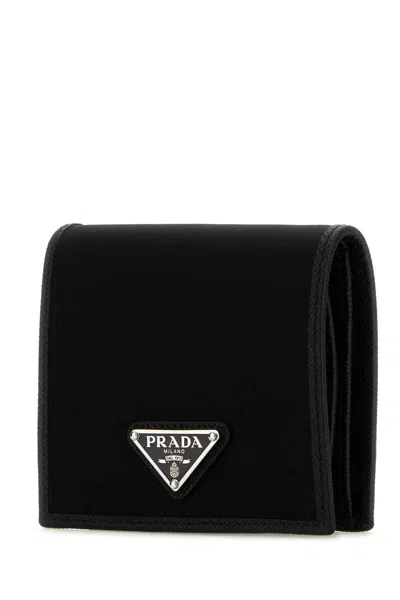 Prada Black Wallet With Classic Fold-over Design And Logo Plaque In Black