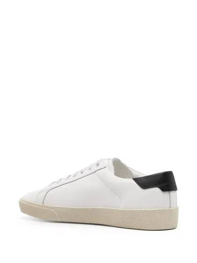 Shop Saint Laurent Court Classic Sl/06 Logo-embroidered Low-top Sneakers In Blanc Optique/nero