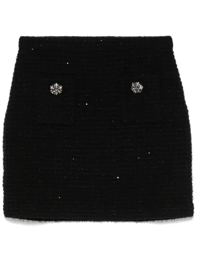 Shop Self-portrait Tweed Mini Skirt In Black