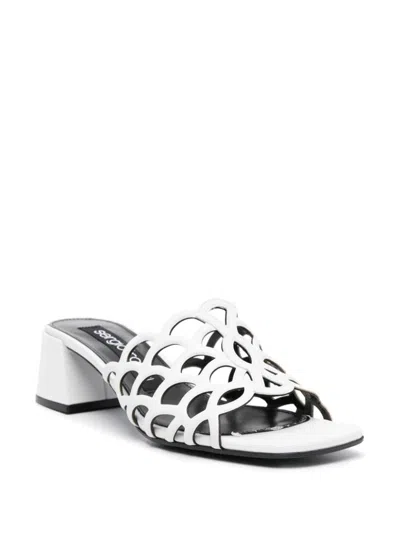 Sergio Rossi Low Block Heel Mules With Openwork Detail In White