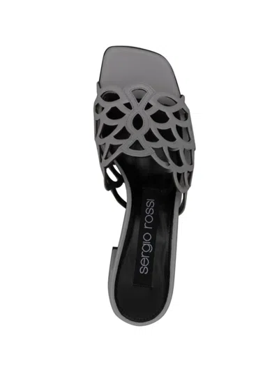Sergio Rossi Low Block Heel Mules With Openwork Detail In White