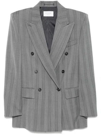 Sportmax Striped Double-breasted Long-sleeved Jacket In Grey
