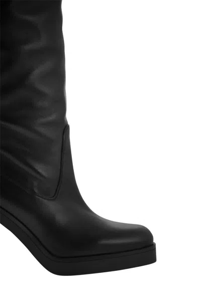 Stuart Weitzman Bethenny Leather Platform Knee Boots In Black