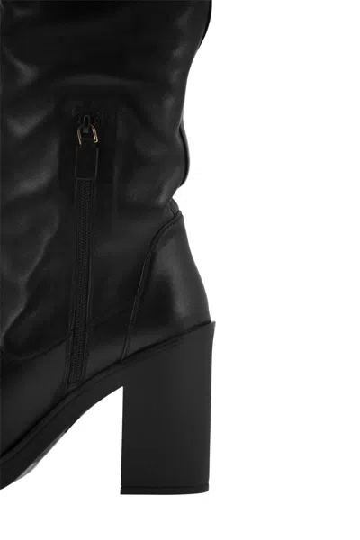 Stuart Weitzman Bethenny Leather Platform Knee Boots In Black
