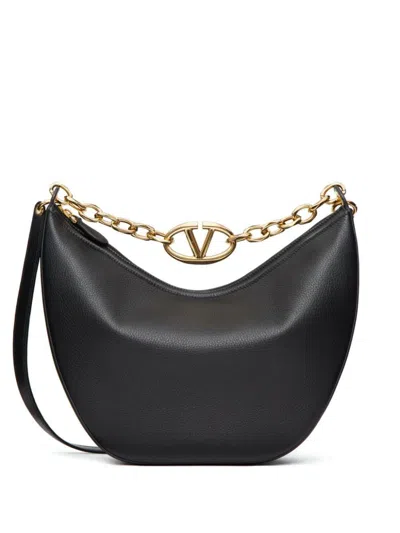 Shop Valentino Garavani Vlogo Moon Medium Leather Hobo Bag In Black