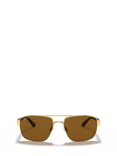 Ray Ban Rb3663 Rectangle-framed Sunglasses In Gold